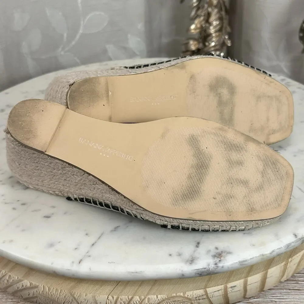 Banana‎ Republic Sandals Womens 8.5 M Slip On Wedge Espadrille Slide Black Suede